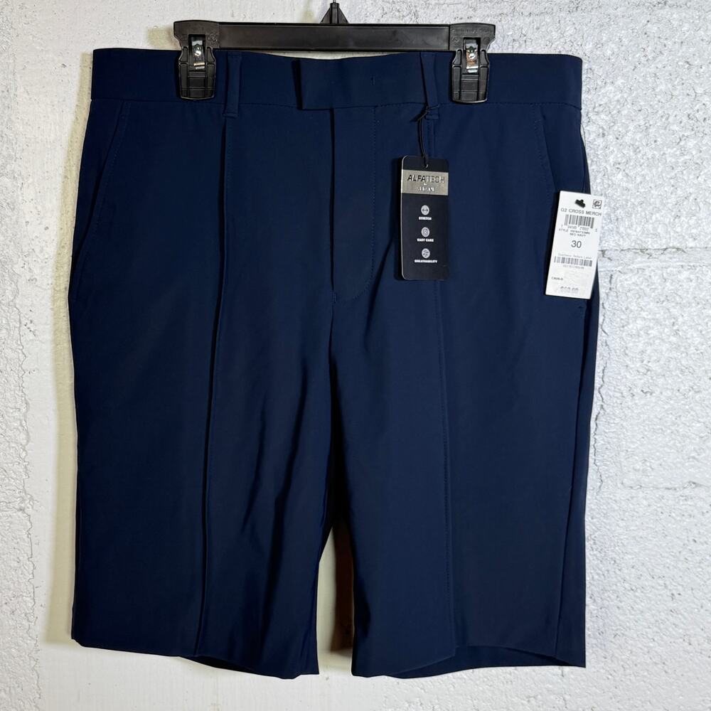 Alfani Men's Alfatech Regular-Fit Pintucked 10" Suit Shorts, Neo Navy 30W $60